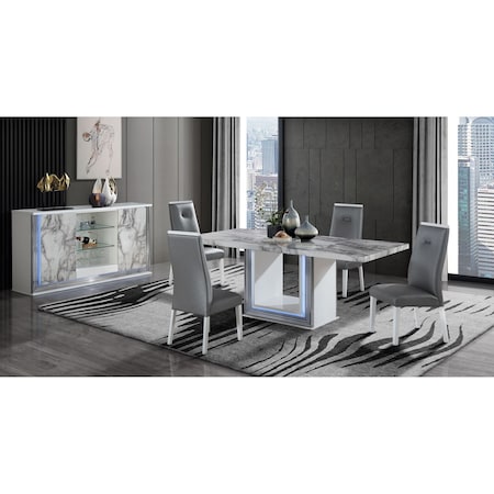 Global Furniture Usa Modern High Gloss, PU Ylime White Marble Dining Table + Ylime Grey Dc 4487